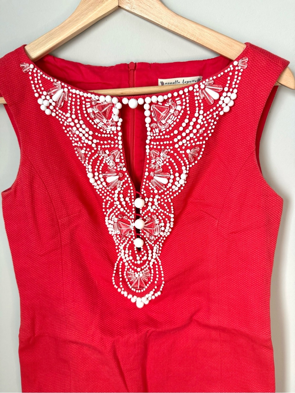 Nanette Lepore Coral Beaded Embellished Sleeveless Shift Dress - Picture 3 of 4